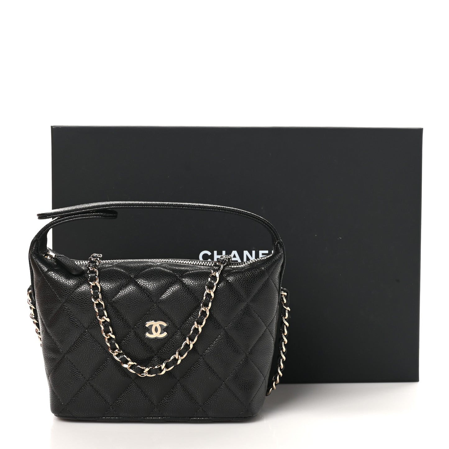 Caviar Quilted Hobo Clutch With Chain Black
