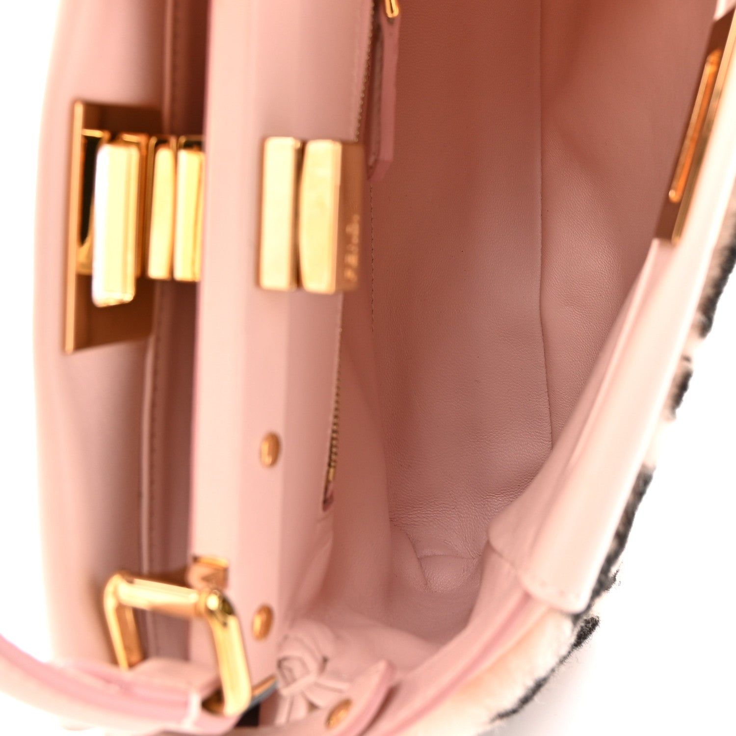 Fendi Shearling Nappa Macro FF 1974 Mini Peekaboo Iconic Satchel White Ice Cuoio Miele Scuro 5 of 11