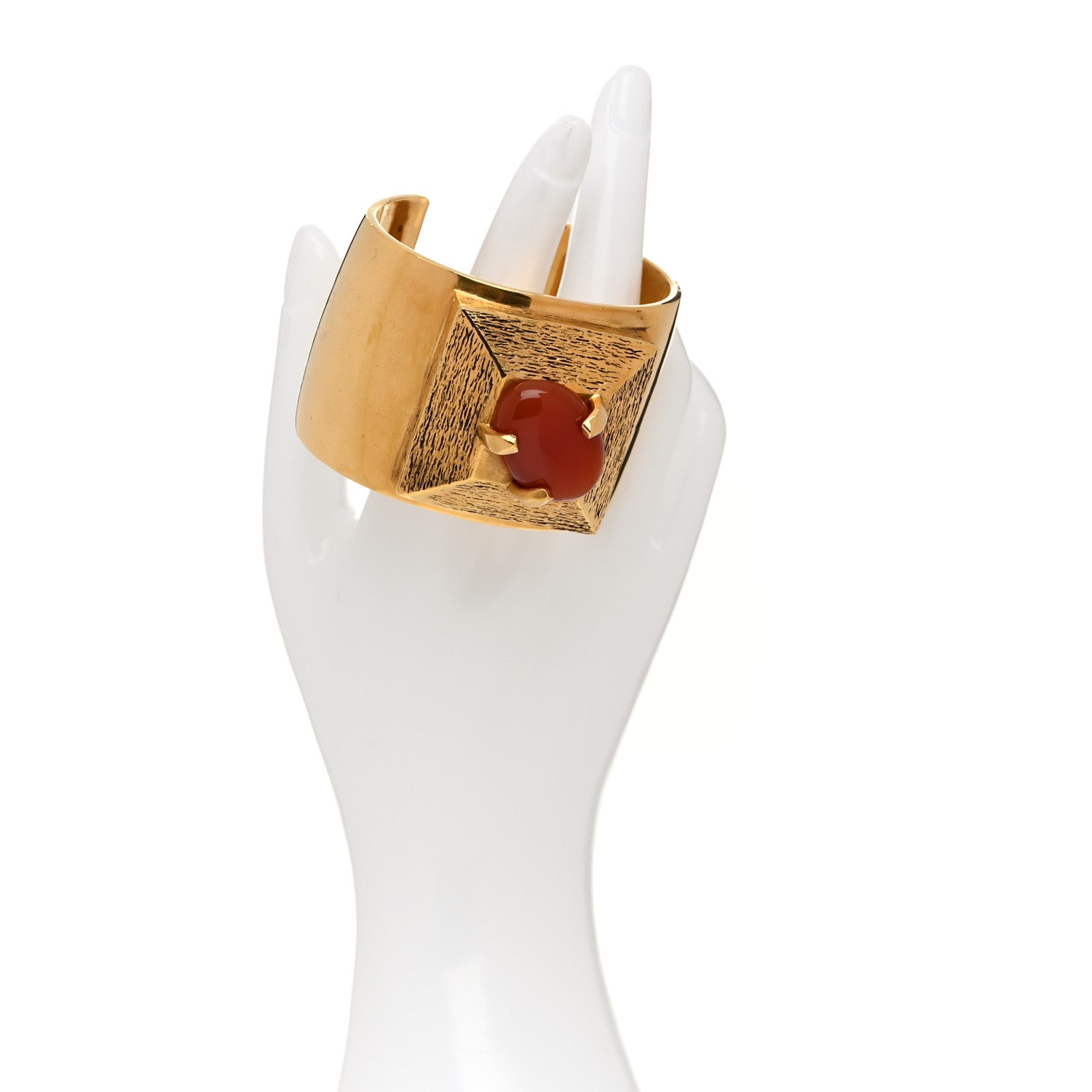 Saint Laurent Brass Carnelian Square Cuff Bracelet S Rouge Dore 2 of 5