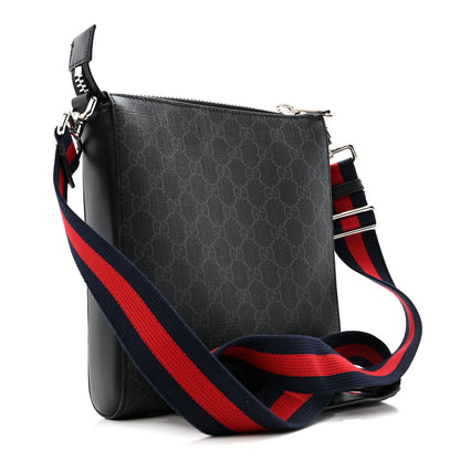 Gucci GG Supreme Monogram Web Small Flat Messenger Bag Black Grey 3 of 13