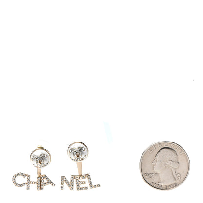 Chanel Pearl Crystal Logo Earrings Gold Pearly White 2 of 4