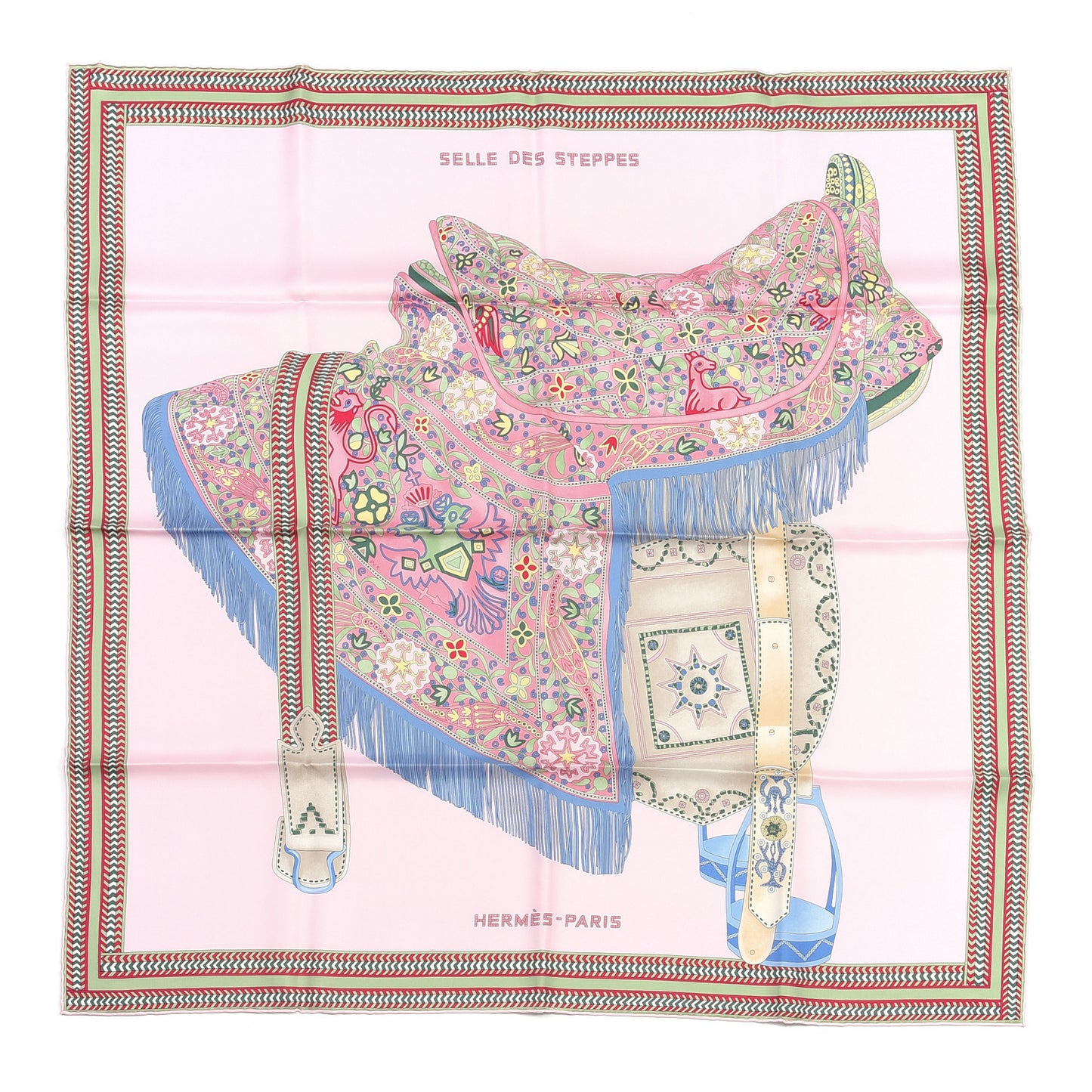 Silk Selle Des Steppes Scarf 90 Rose Pale Bleu Jean