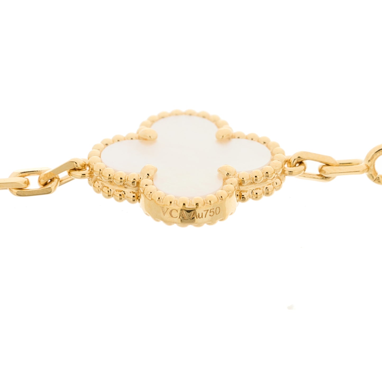 18K Yellow Gold Mother of Pearl 5 Motifs Vintage Alhambra Bracelet