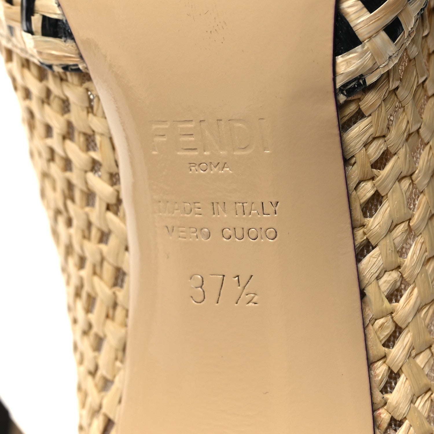 Fendi Raffia FF Woven Mid Calf 95mm Boots 37.5 Naturale Black 6 of 7