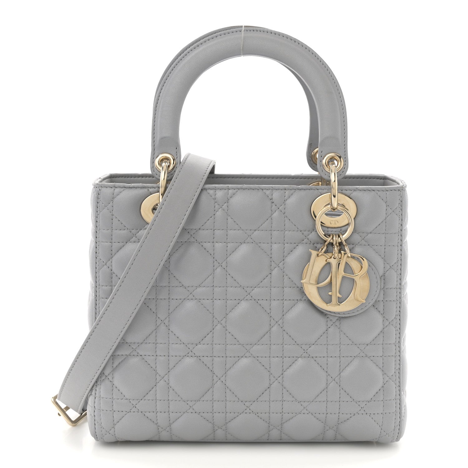 Christian Dior Pearly Lambskin Cannage Medium Lady Dior Grey 1 of 11