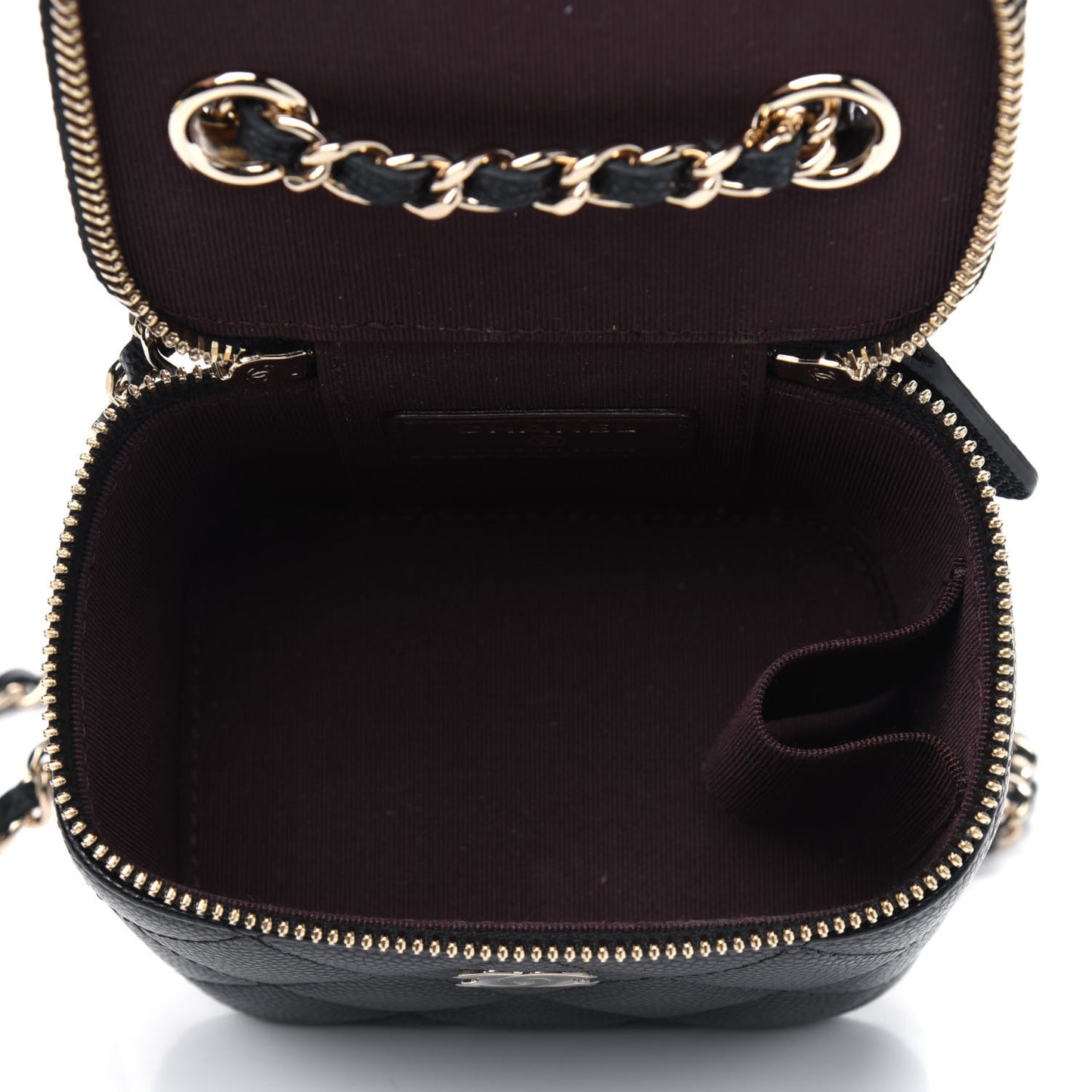 Caviar Quilted Mini Vanity Case With Chain Black
