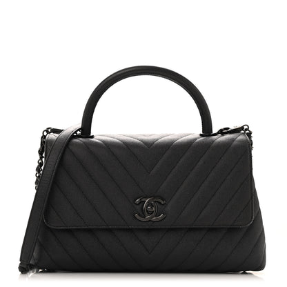 Chanel Caviar Chevron Quilted Small Coco Handle Flap So Black 1 of 14
