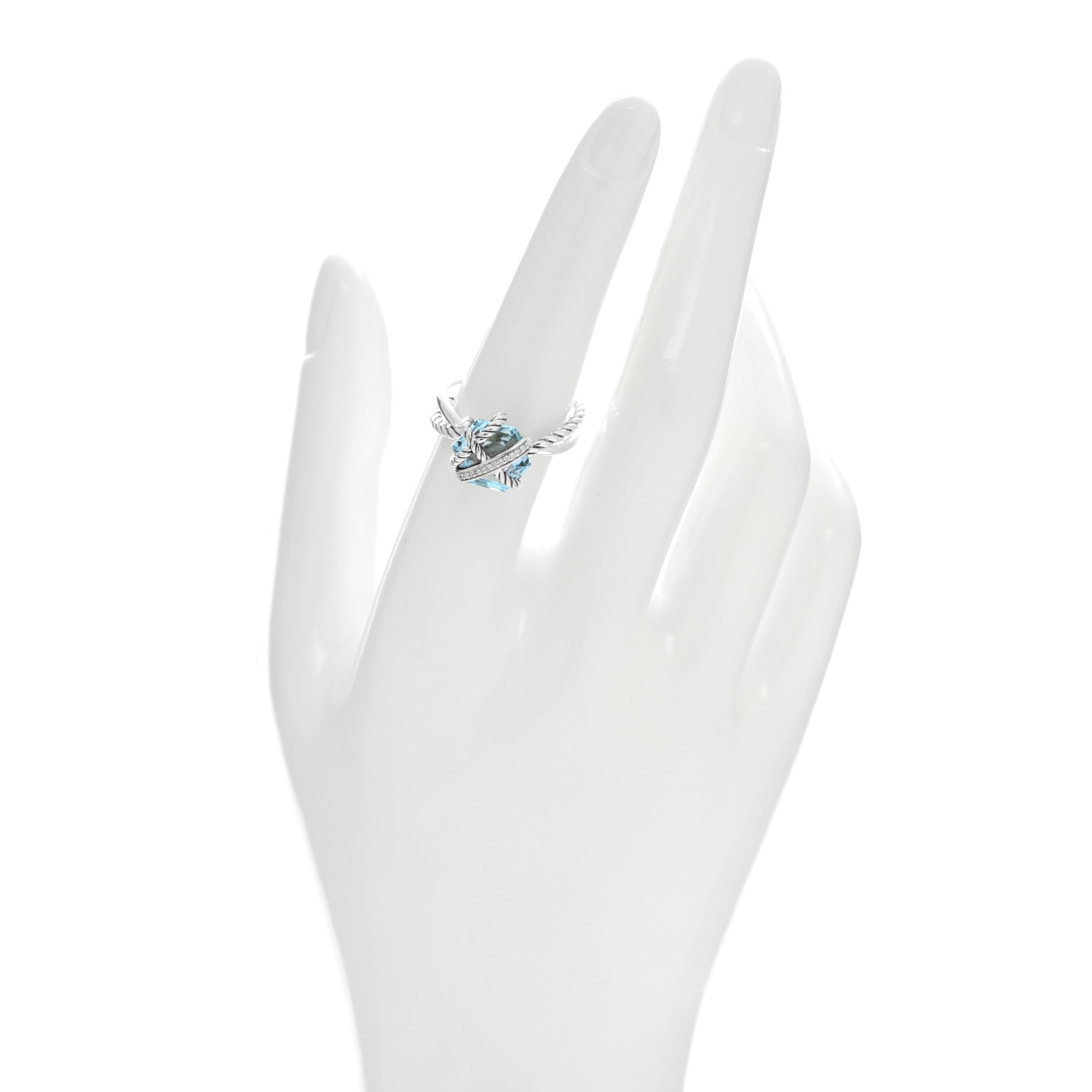 David Yurman Sterling Silver Diamond Blue Topaz 10mm Cable Wrap Ring 54 6.75 2 of 4