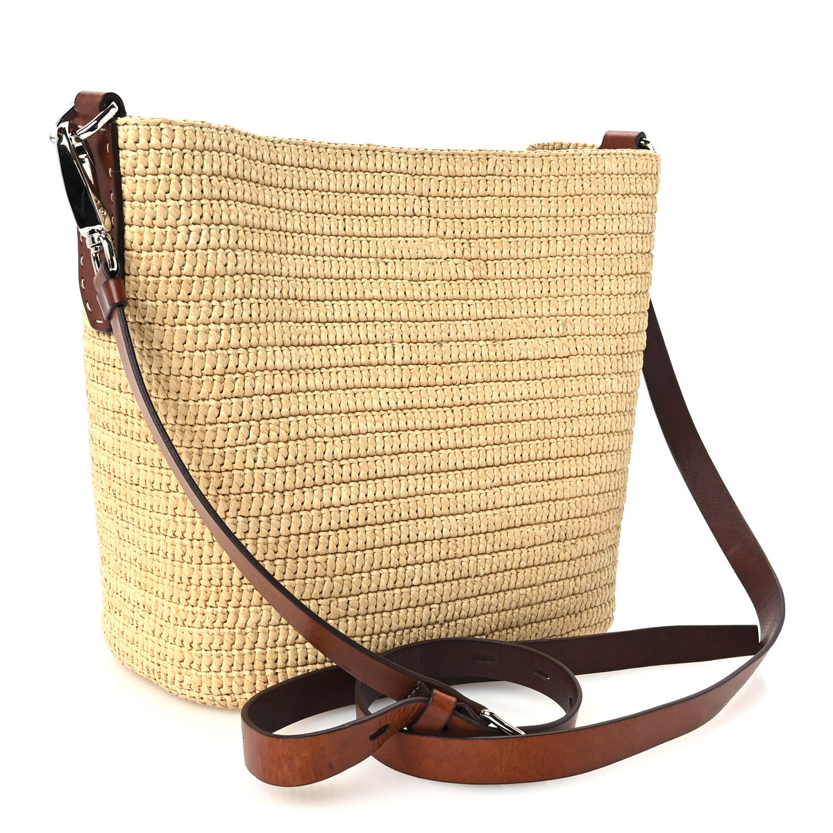 Crochet Vitello Secchiello Bucket Bag Naturale Brandy
