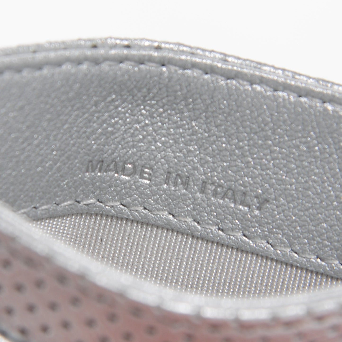 Perforated Lambskin Quilted Card Holder Light Silver