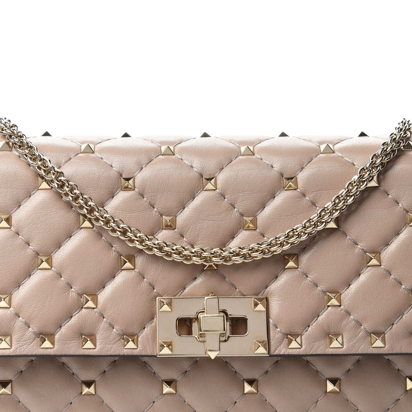 Lambskin Rockstud Spike Wallet on Chain Poudre