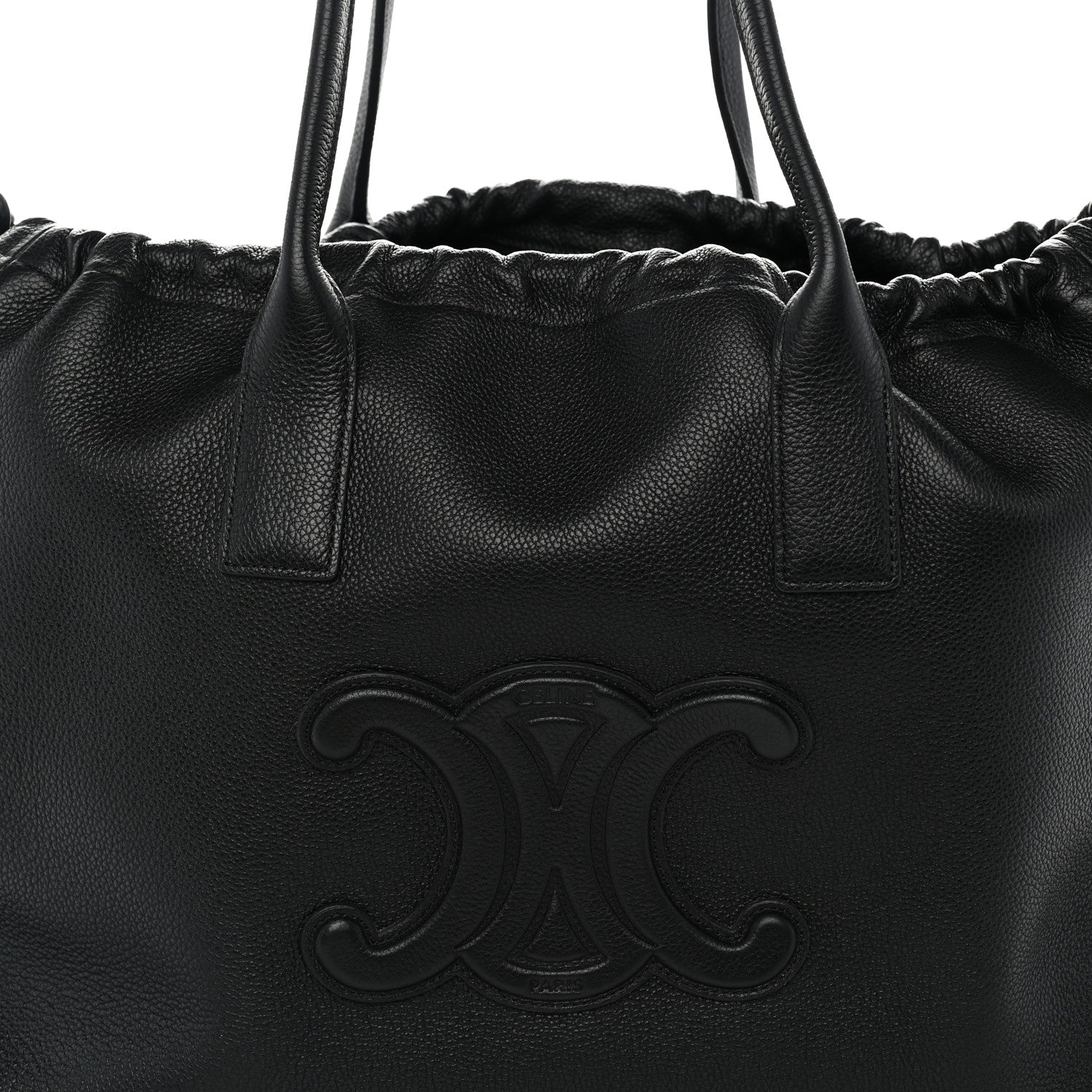Celine Calfskin Cuir Triomphe Cabas Drawstring Black 8 of 10