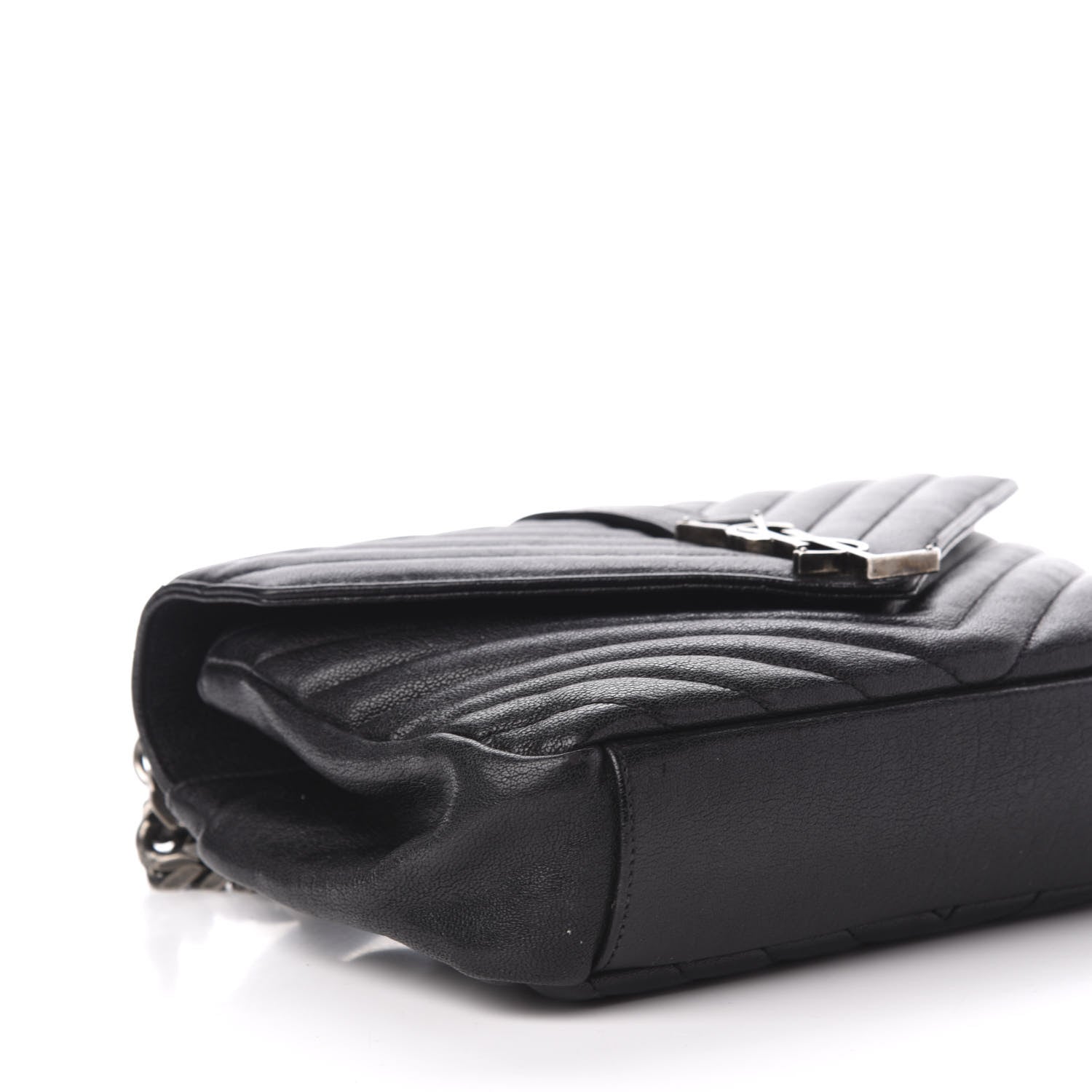 Saint Laurent Sheepskin Matelasse Chevron Monogram Medium College Bag Black 10 of 12
