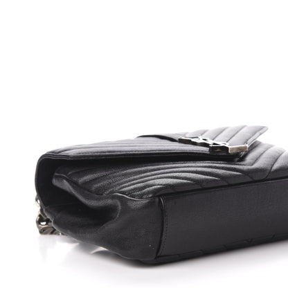 Saint Laurent Sheepskin Matelasse Chevron Monogram Medium College Bag Black 10 of 12