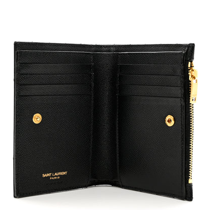 Saint Laurent Grain De Poudre Matelasse Chevron Monogram Zipped Two-Part Wallet Black 5 of 6