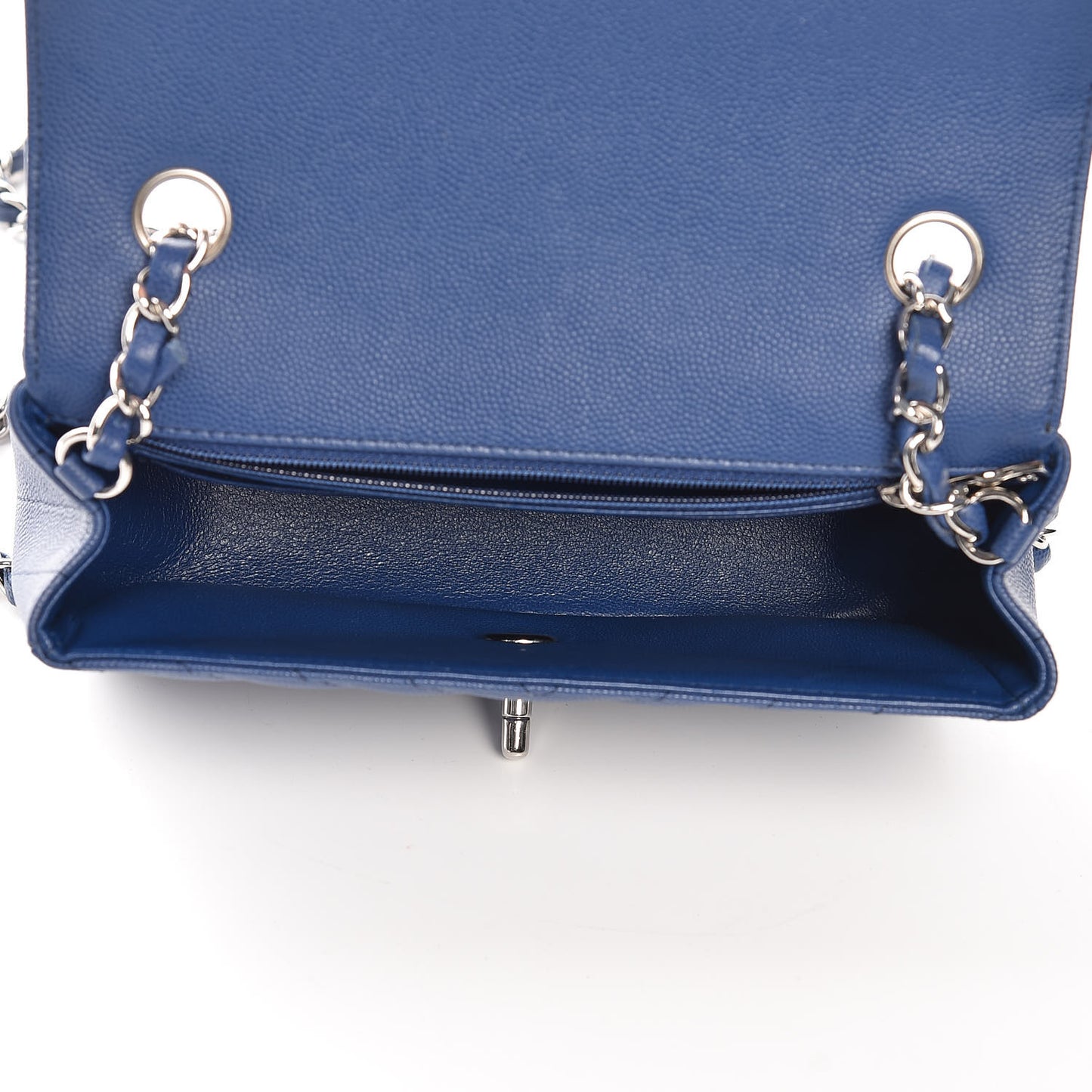 Caviar Chevron Quilted Mini Rectangular Flap Blue