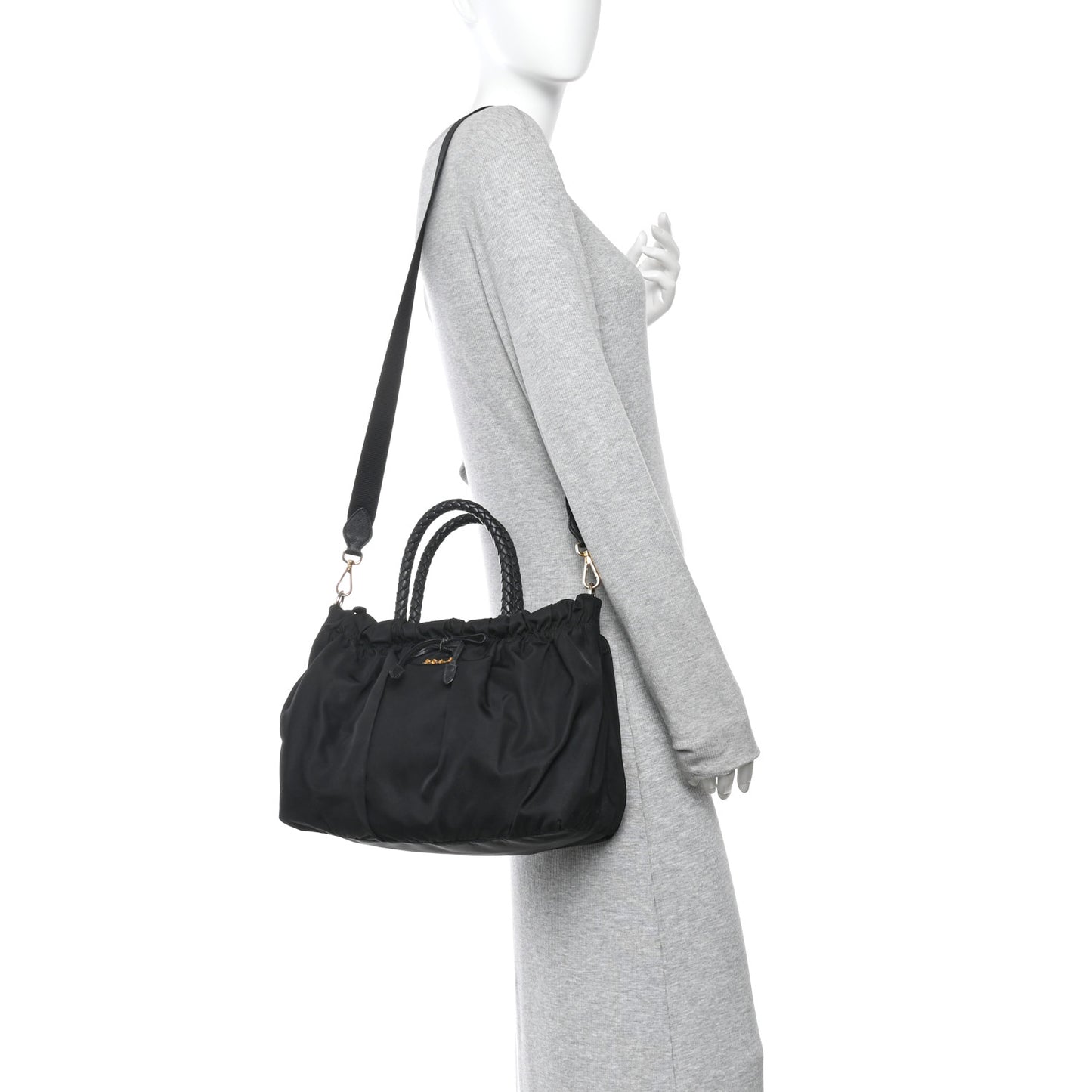 Tessuto Nylon Bow Shoulder Bag Black
