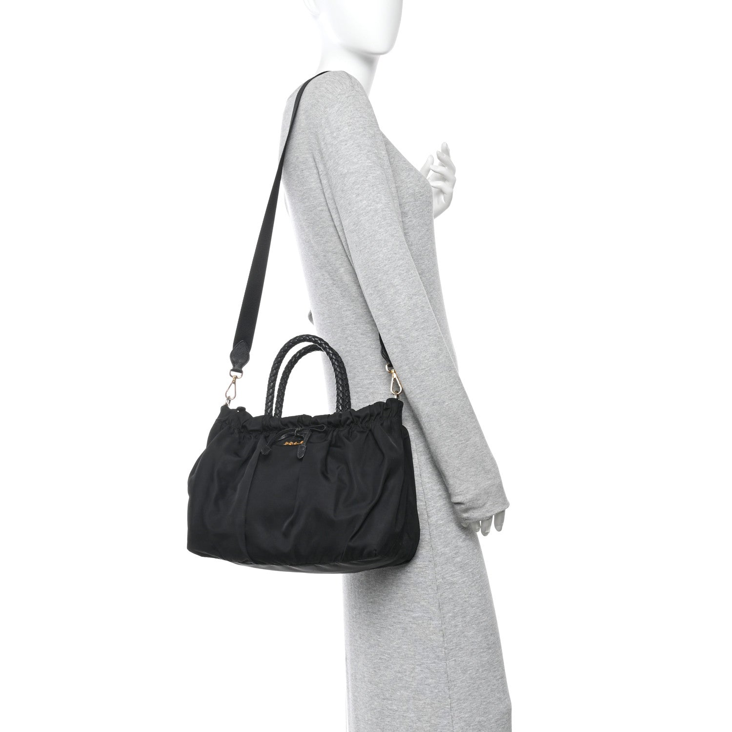 Prada Tessuto Nylon Bow Shoulder Bag Black 2 of 9