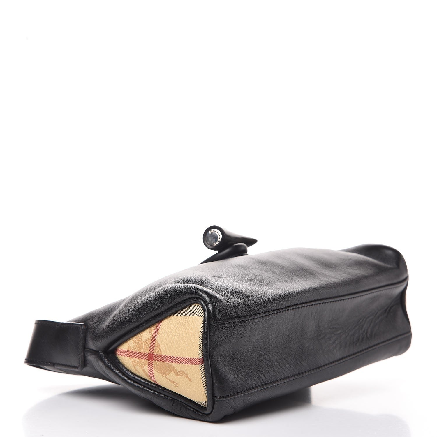 Burberry Smooth Calfskin Haymarket Check Horn Shoulder Bag Black 4 of 8
