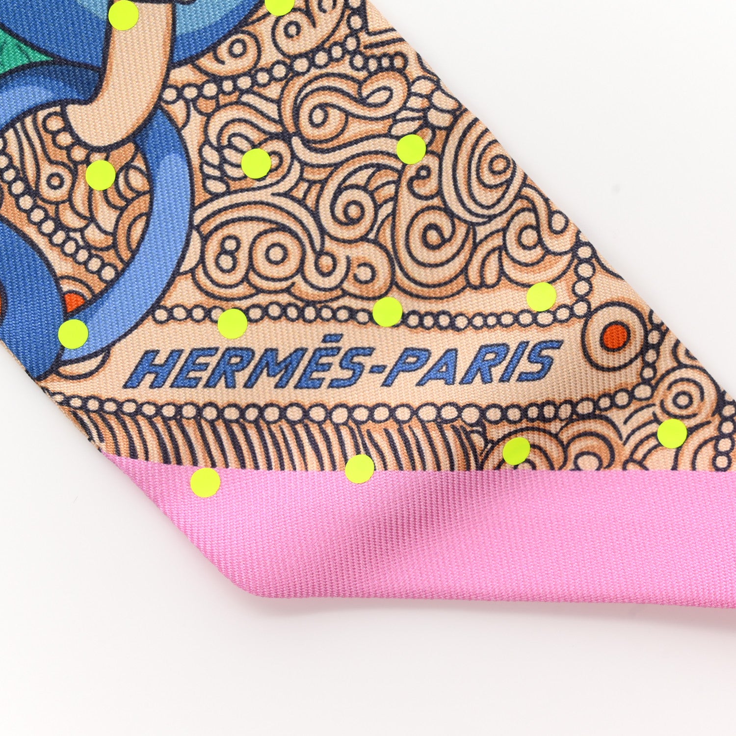 Hermes Silk Selle de Dignitaire Plumetis Twilly Rose Saumon Vert 4 of 5