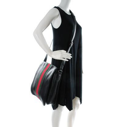 Gucci Calfskin Web Large Flap Messenger Bag Black 2 of 8