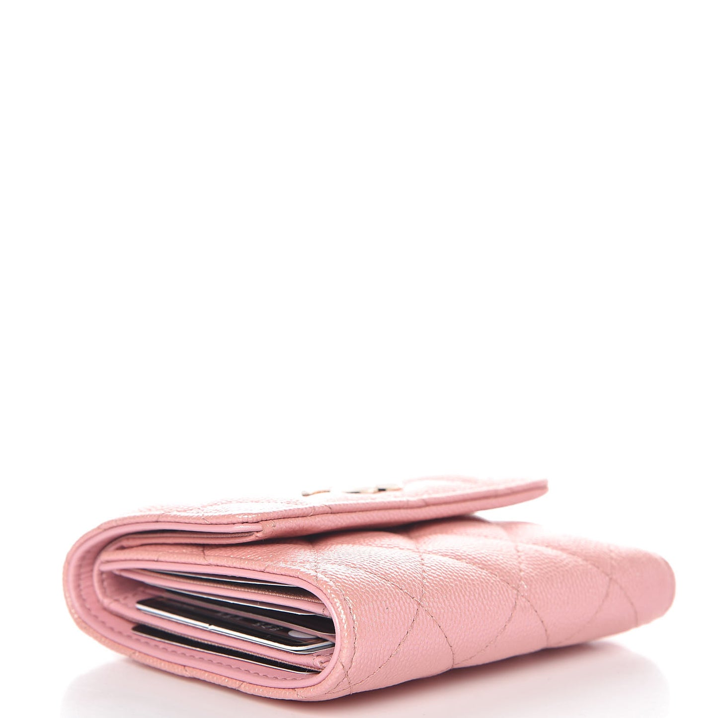 Iridescent Caviar Small Quilted Flap Wallet Rose Pink