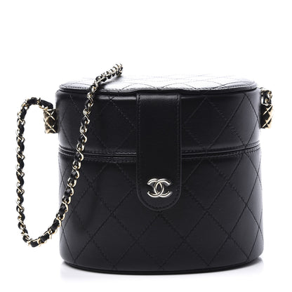 Chanel Lambskin Quilted Round Vanity Case With Chain Black 1 of 10