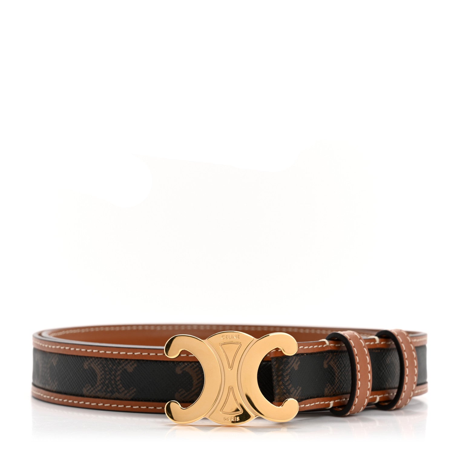 Celine Canvas Calfskin Medium 25mm Triomphe Belt 85 34 Tan 1 of 7