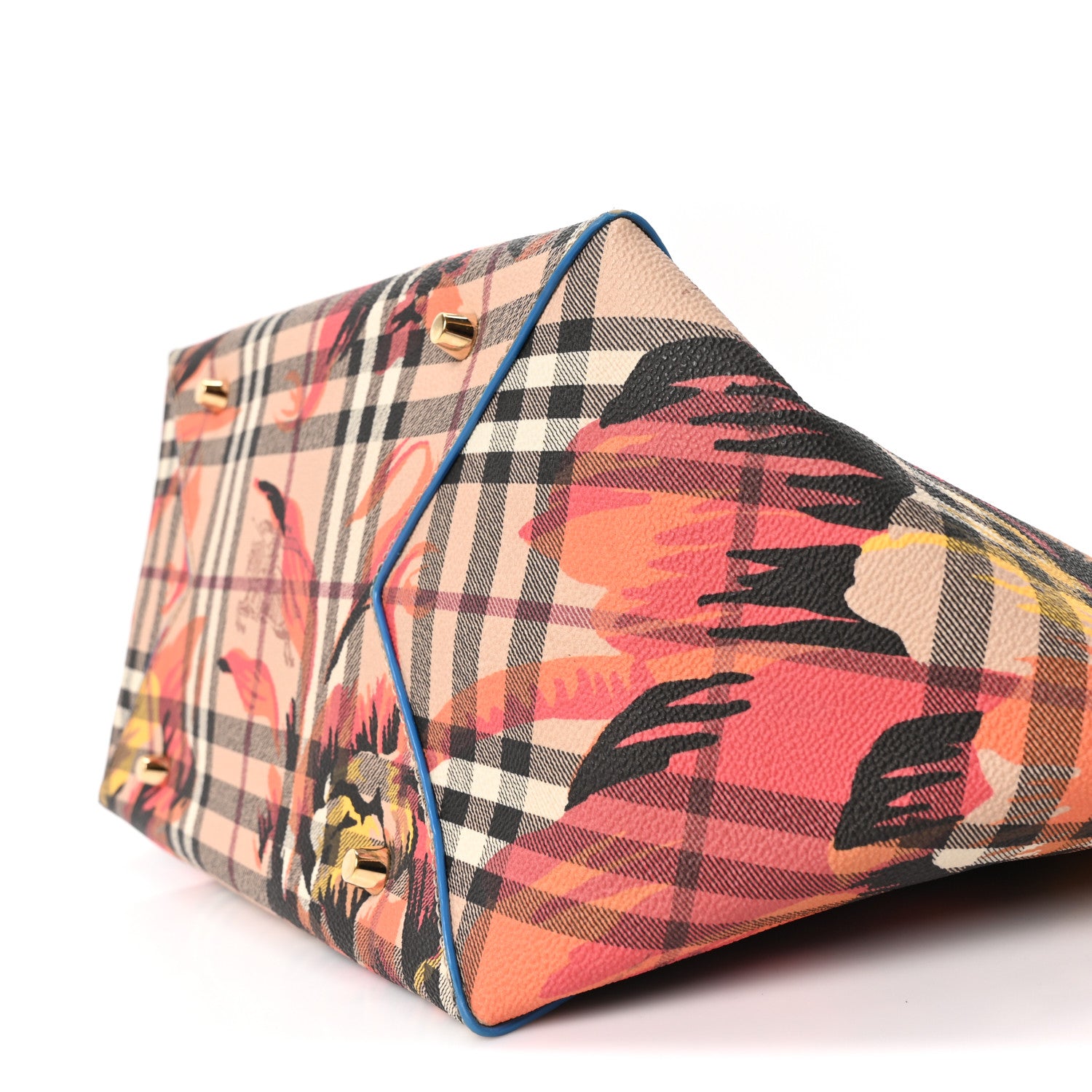 Burberry Haymarket Check Floral Print Small Canterbury Tote Mineral Blue Burnt Orange 10 of 10
