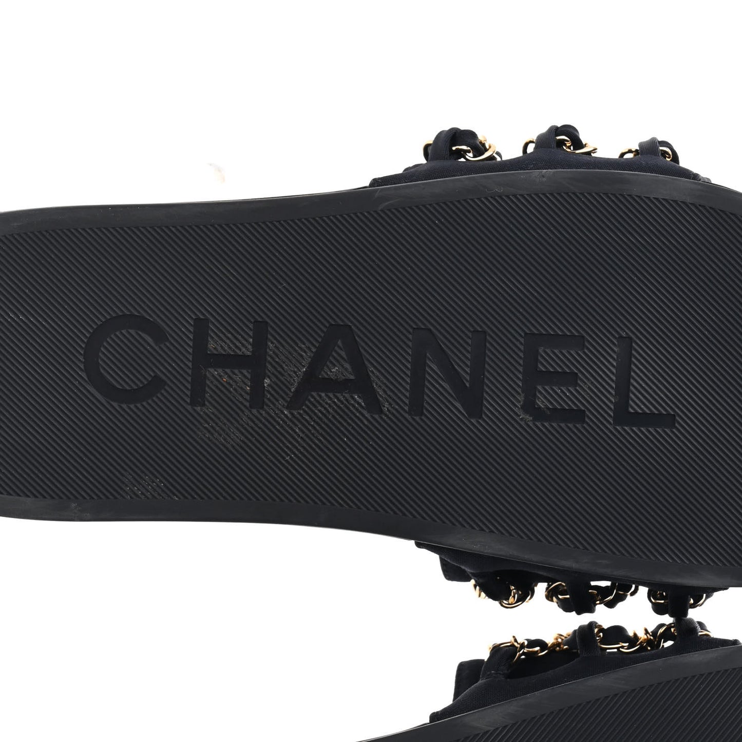 Satin Chain Flat Sandals 37 Marine