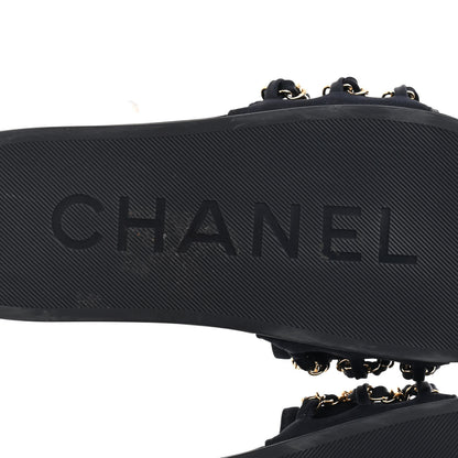 Chanel Satin Chain Flat Sandals 37 Marine 7 of 11