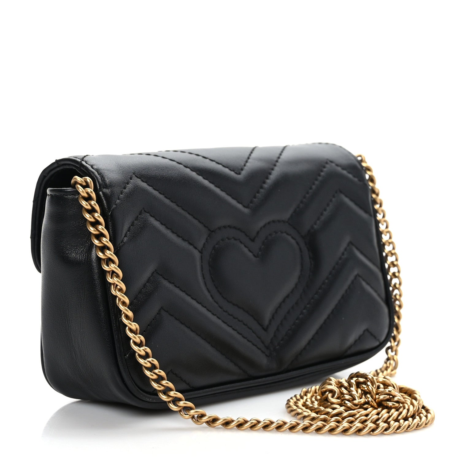Gucci Calfskin Matelasse Super Mini GG Marmont Shoulder Bag Black 2 of 8