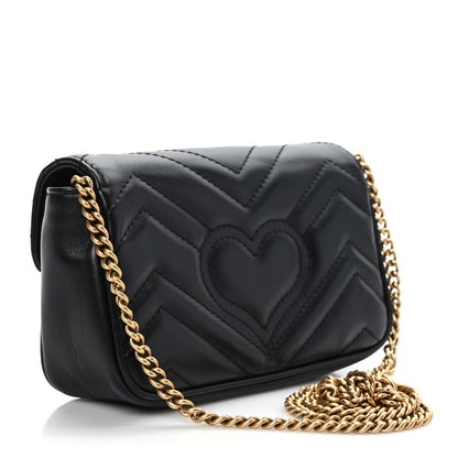 Gucci Calfskin Matelasse Super Mini GG Marmont Shoulder Bag Black 2 of 8