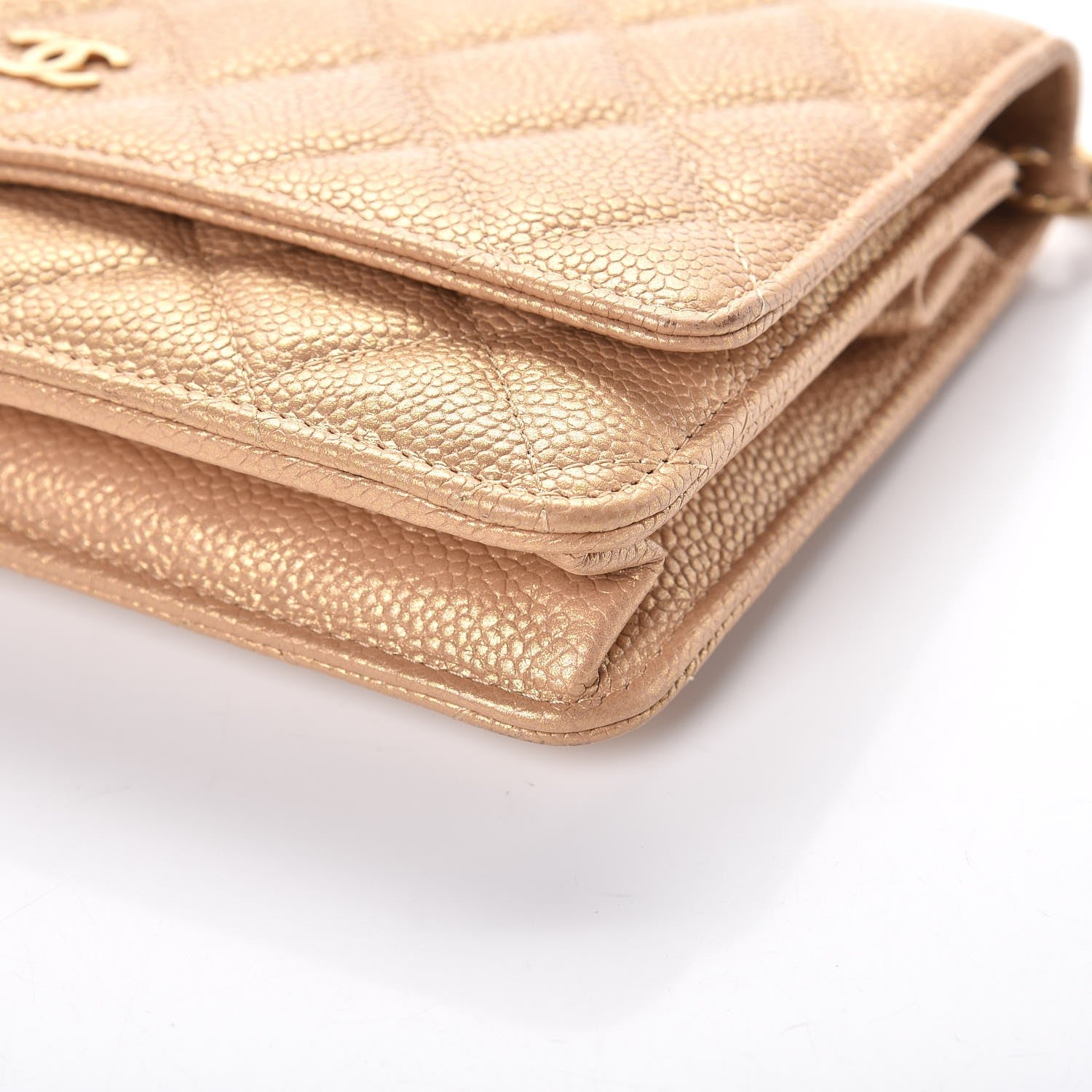 Chanel Pearly Caviar Quilted Wallet On Chain WOC Gold 11 of 12