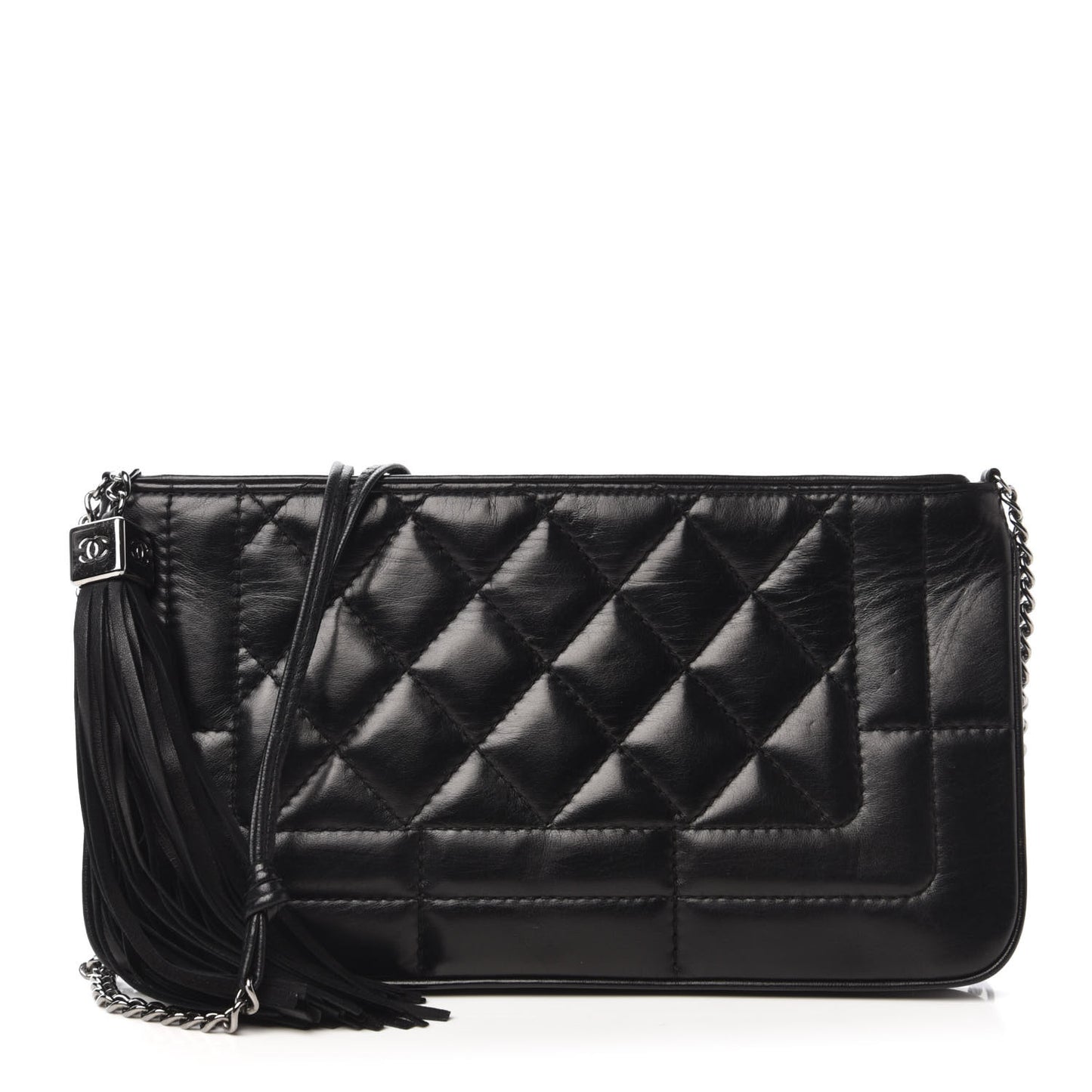 Lambskin Quilted CC Tassel Shoulder Bag Black