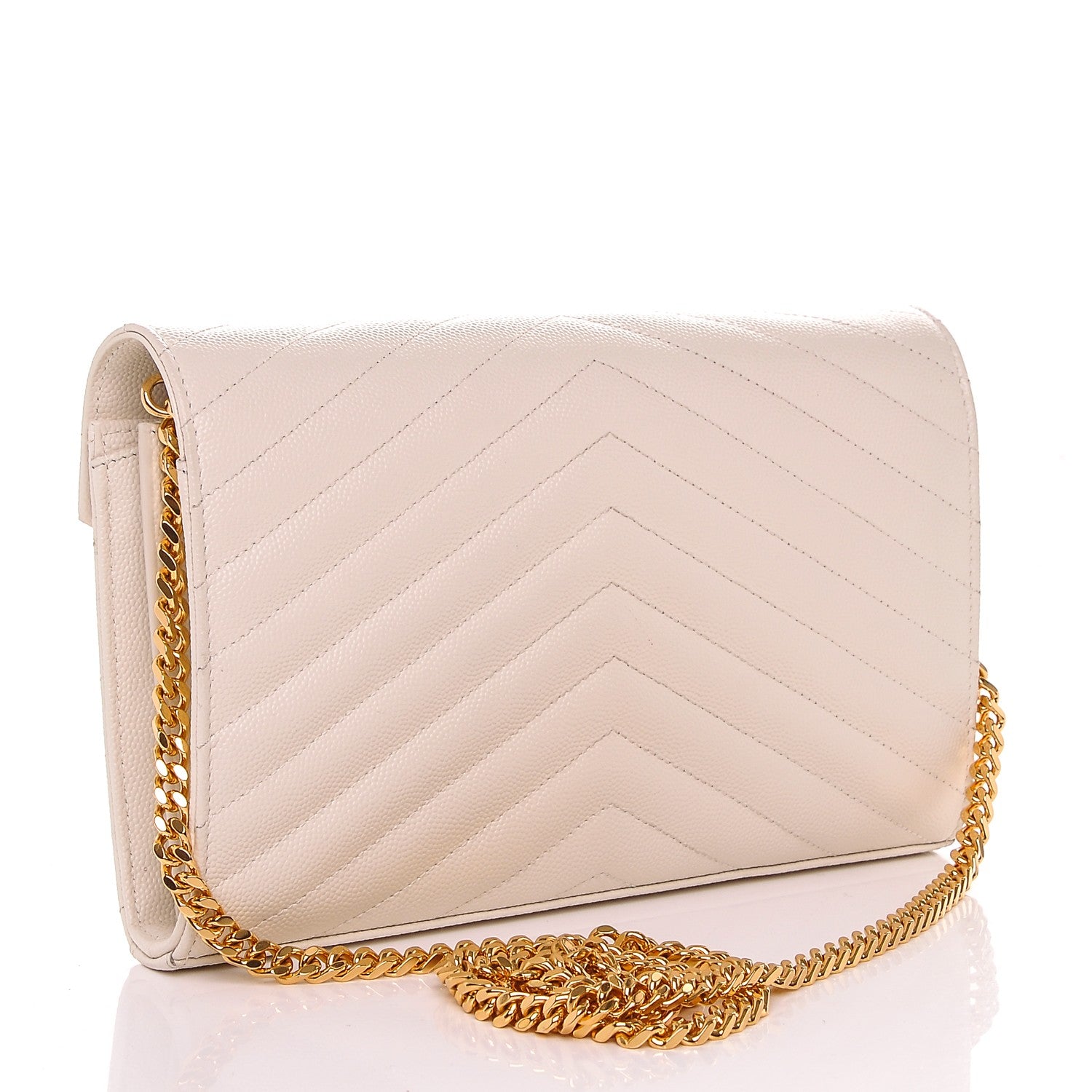 Saint Laurent Grain De Poudre Matelasse Chevron Monogram Chain Wallet Porcellana 3 of 7