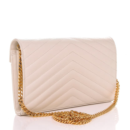 Saint Laurent Grain De Poudre Matelasse Chevron Monogram Chain Wallet Porcellana 3 of 7
