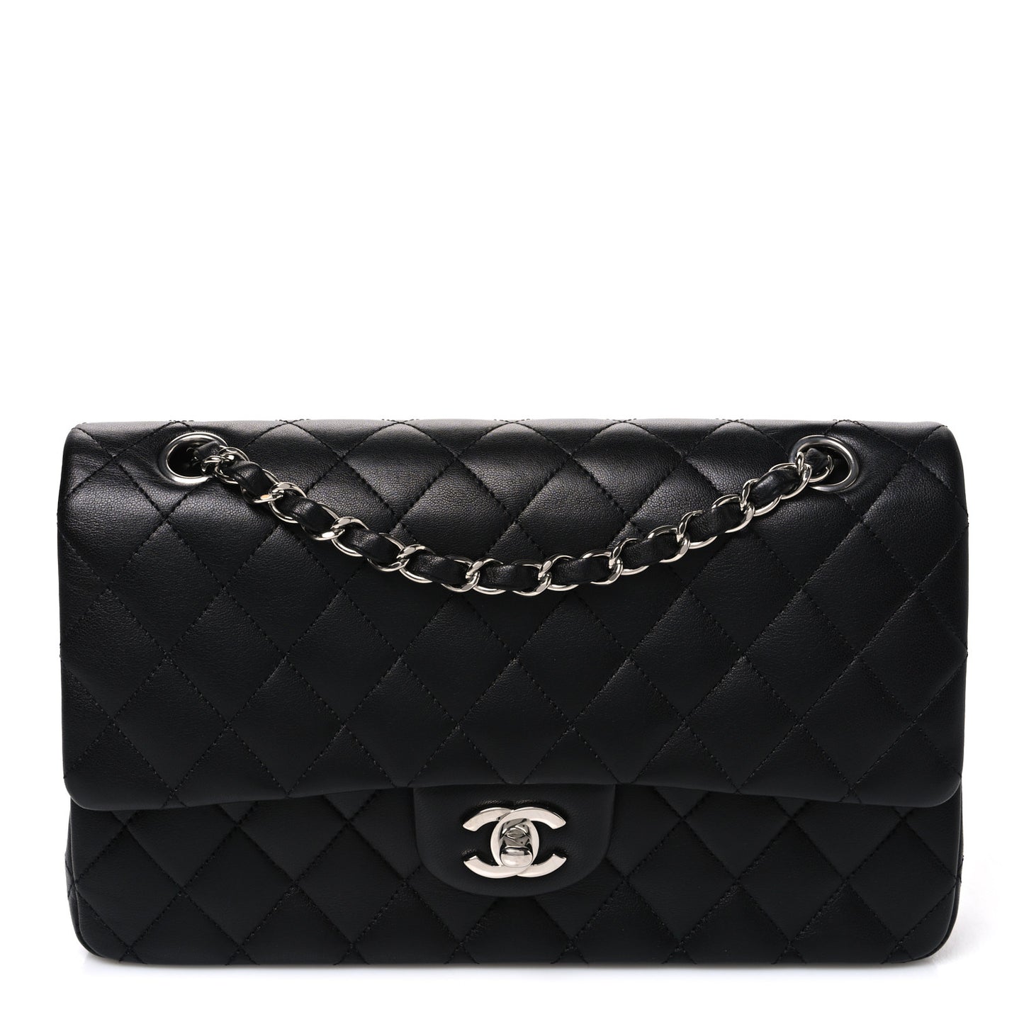 Lambskin Quilted Medium Double Flap Black