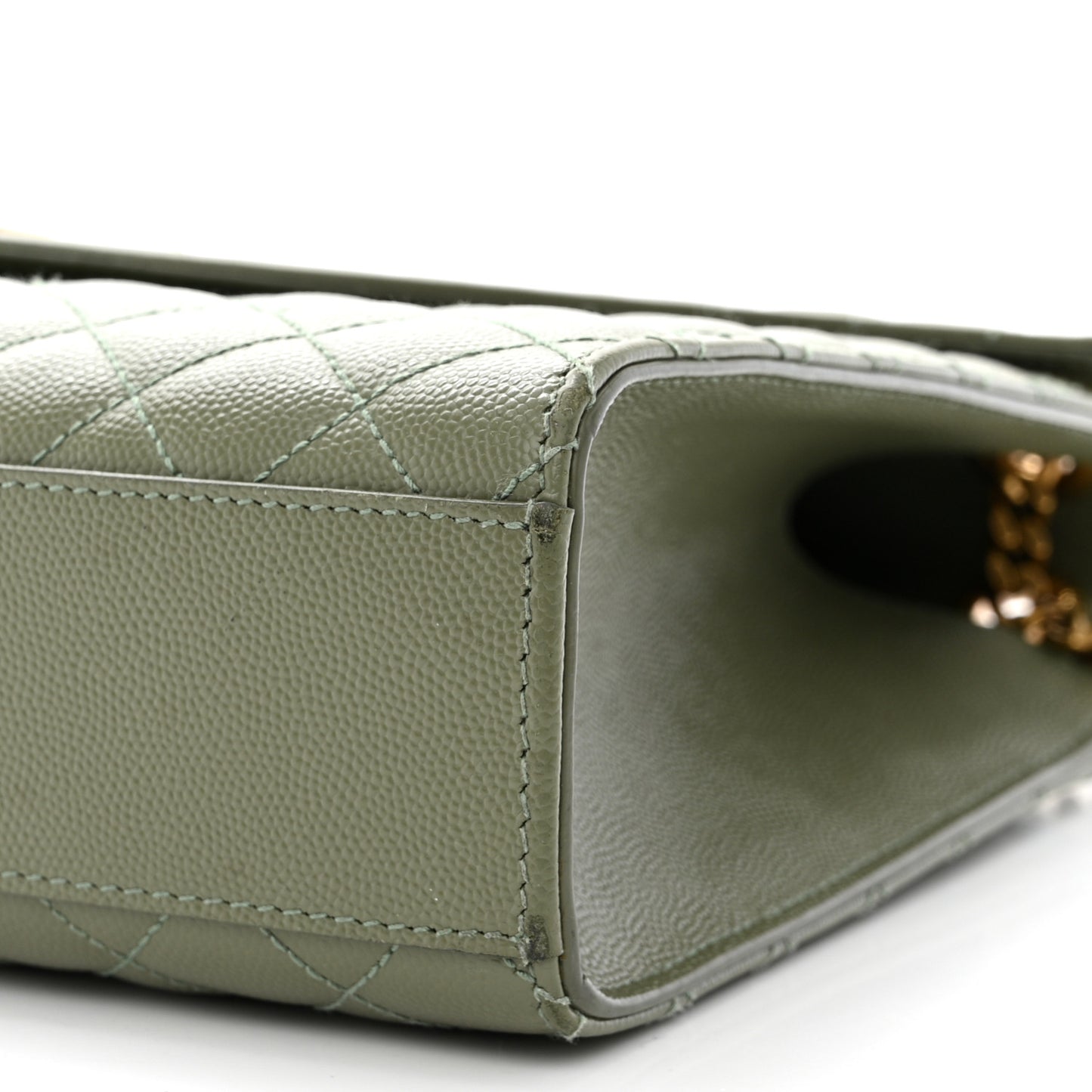 Grain De Poudre Textured Mixed Matelasse Large Triquilt Monogram Satchel Light Sage