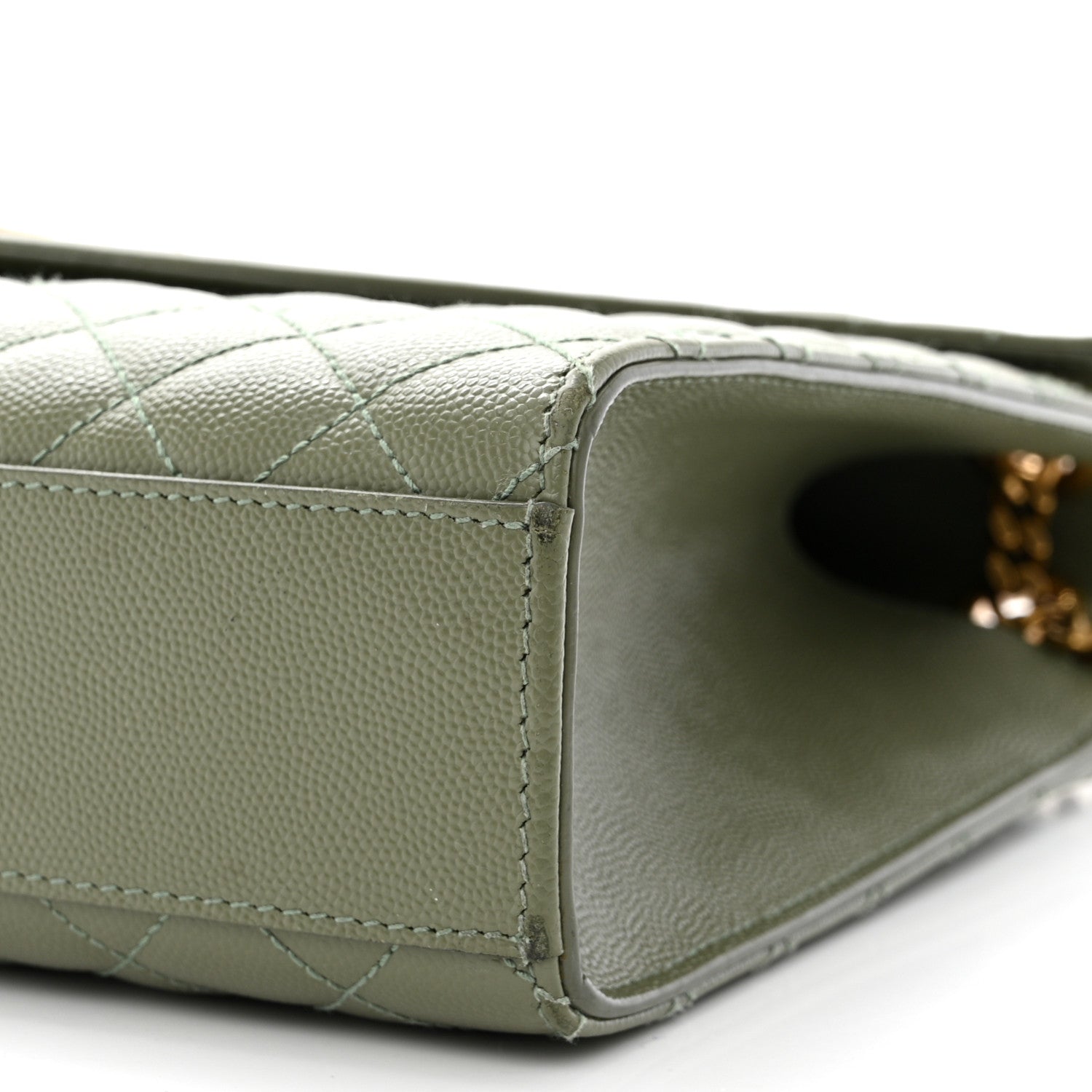 Saint Laurent Grain De Poudre Textured Mixed Matelasse Large Triquilt Monogram Satchel Light Sage 10 of 11