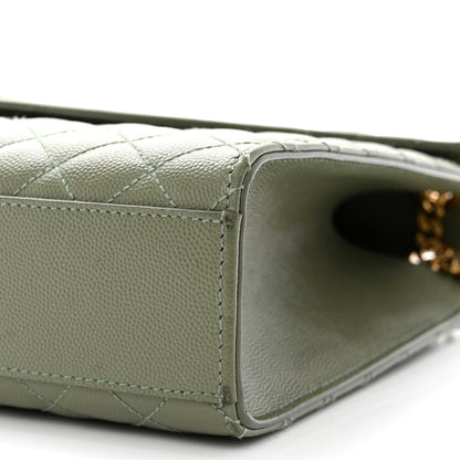 Saint Laurent Grain De Poudre Textured Mixed Matelasse Large Triquilt Monogram Satchel Light Sage 10 of 11