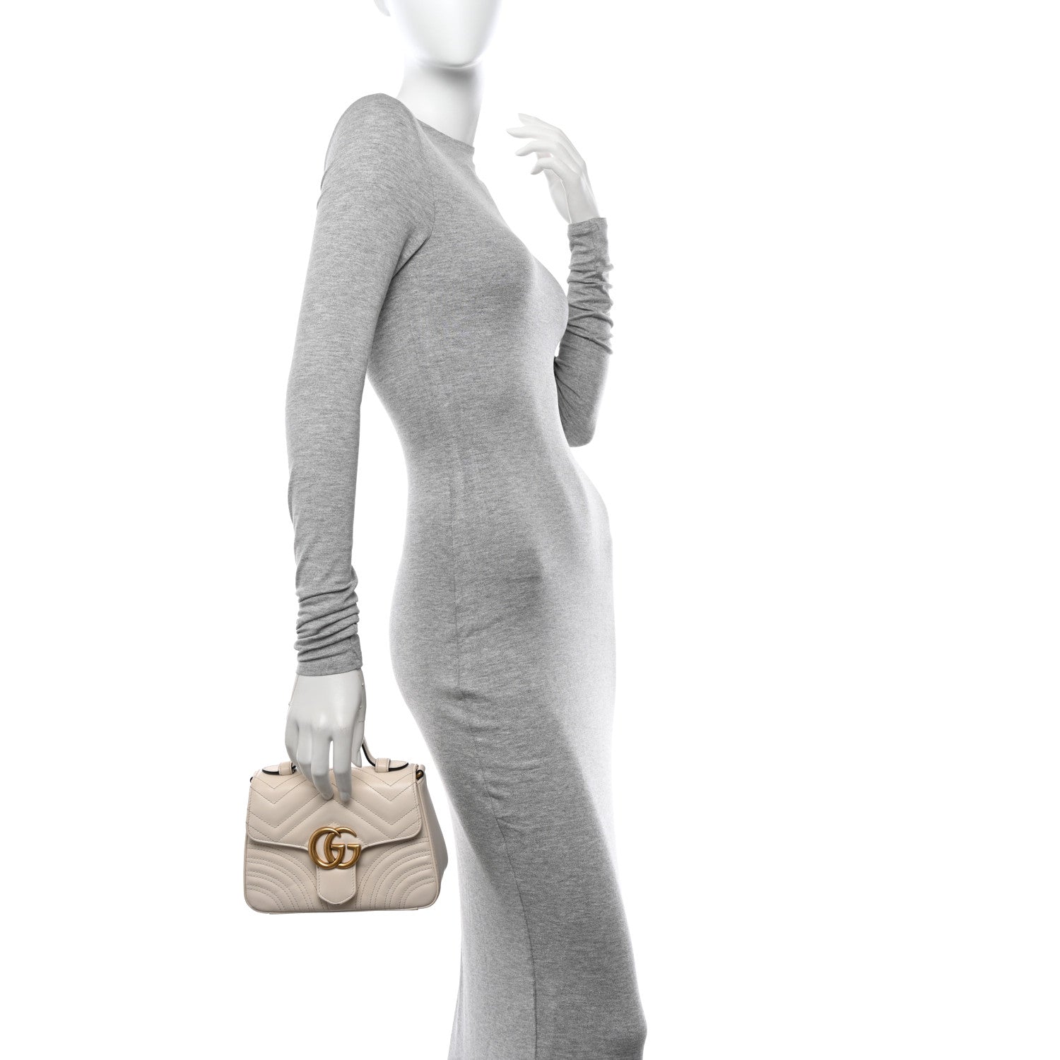 Gucci Calfskin Matelasse Mini GG Marmont Top Handle Shoulder Bag White 2 of 16