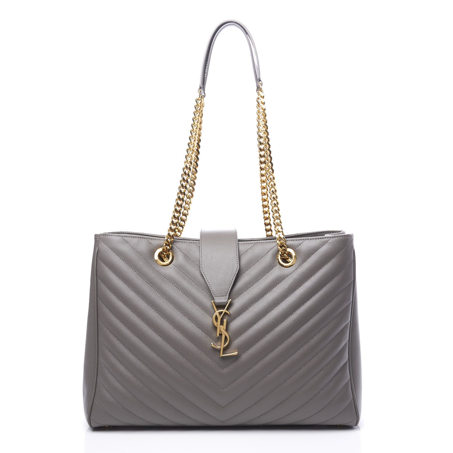 Saint Laurent Grain De Poudre Matelasse Chevron Monogram Shopping Bag Fog 1 of 14