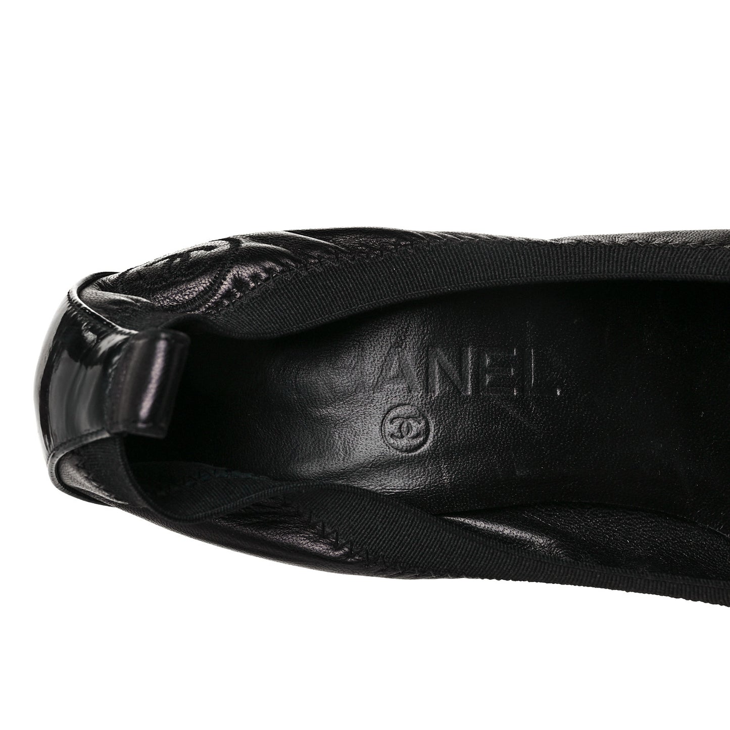 Lambskin Patent CC Elastic Cap Toe Ballerina Pumps 39 Black