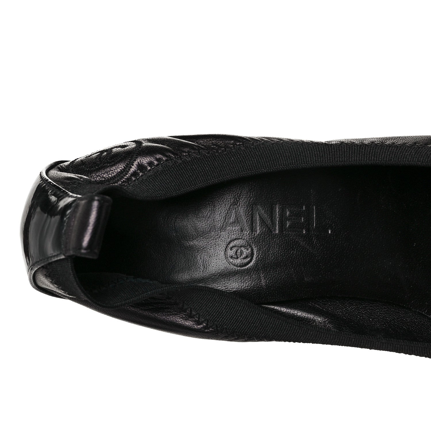 Chanel Lambskin Patent CC Elastic Cap Toe Ballerina Pumps 39 Black 7 of 7