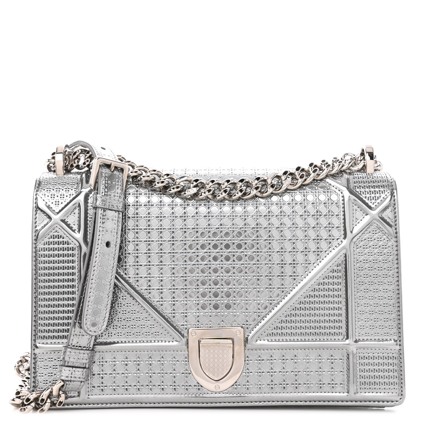 Christian Dior Metallic Patent Micro-Cannage Medium Diorama Flap Bag Silver 1 of 9