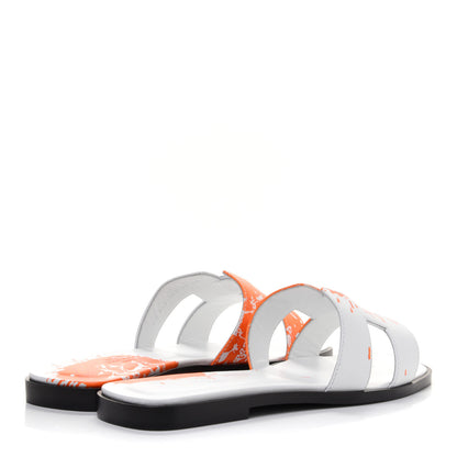 Hermes Calfskin Printed Peinture Fraiche Oran Sandals 37 White Orange 4 of 9