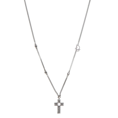 Christian Dior Crystal Cross Necklace Silver 1 of 6