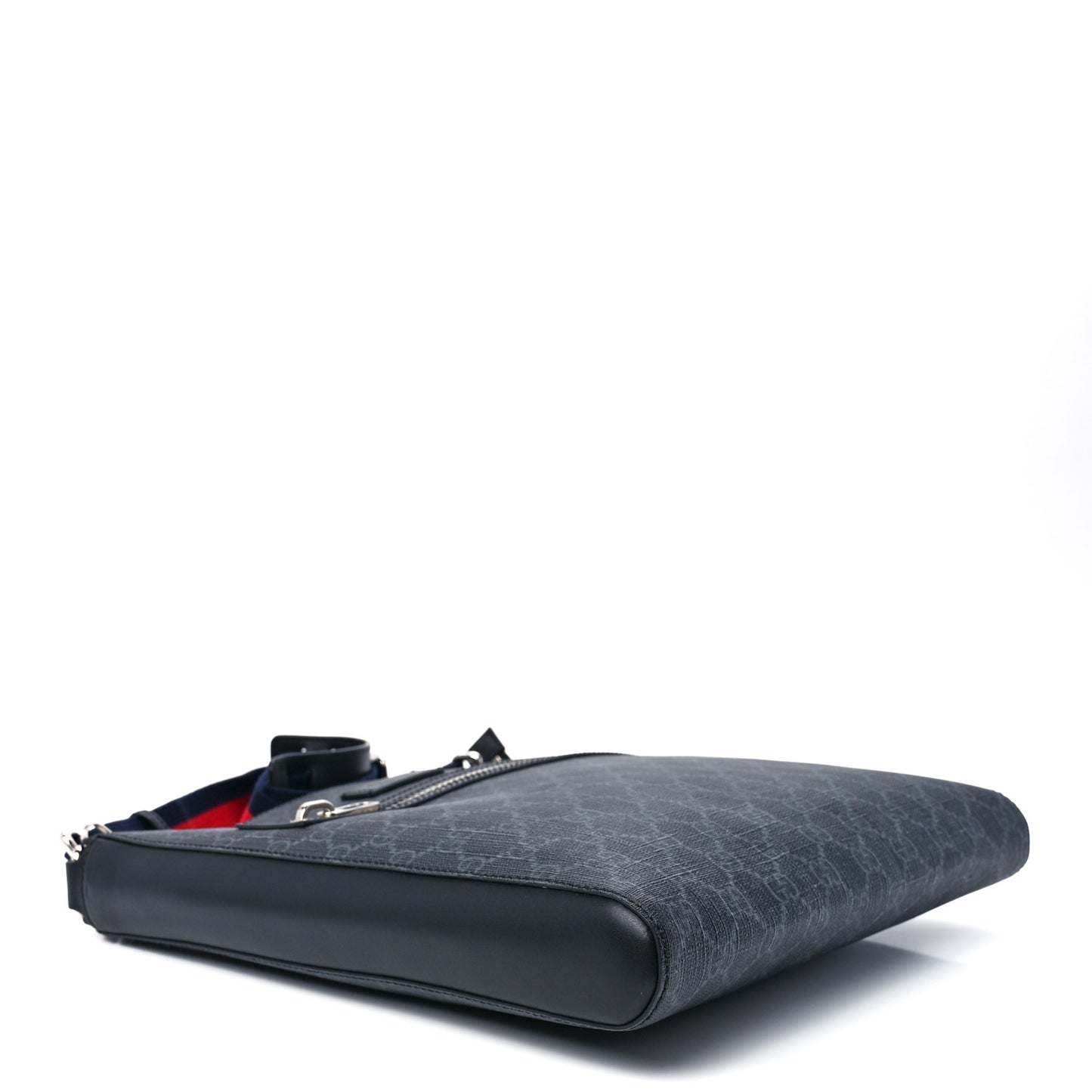 GG Supreme Monogram Appia Calfskin Web Flat Messenger Bag Black Grey