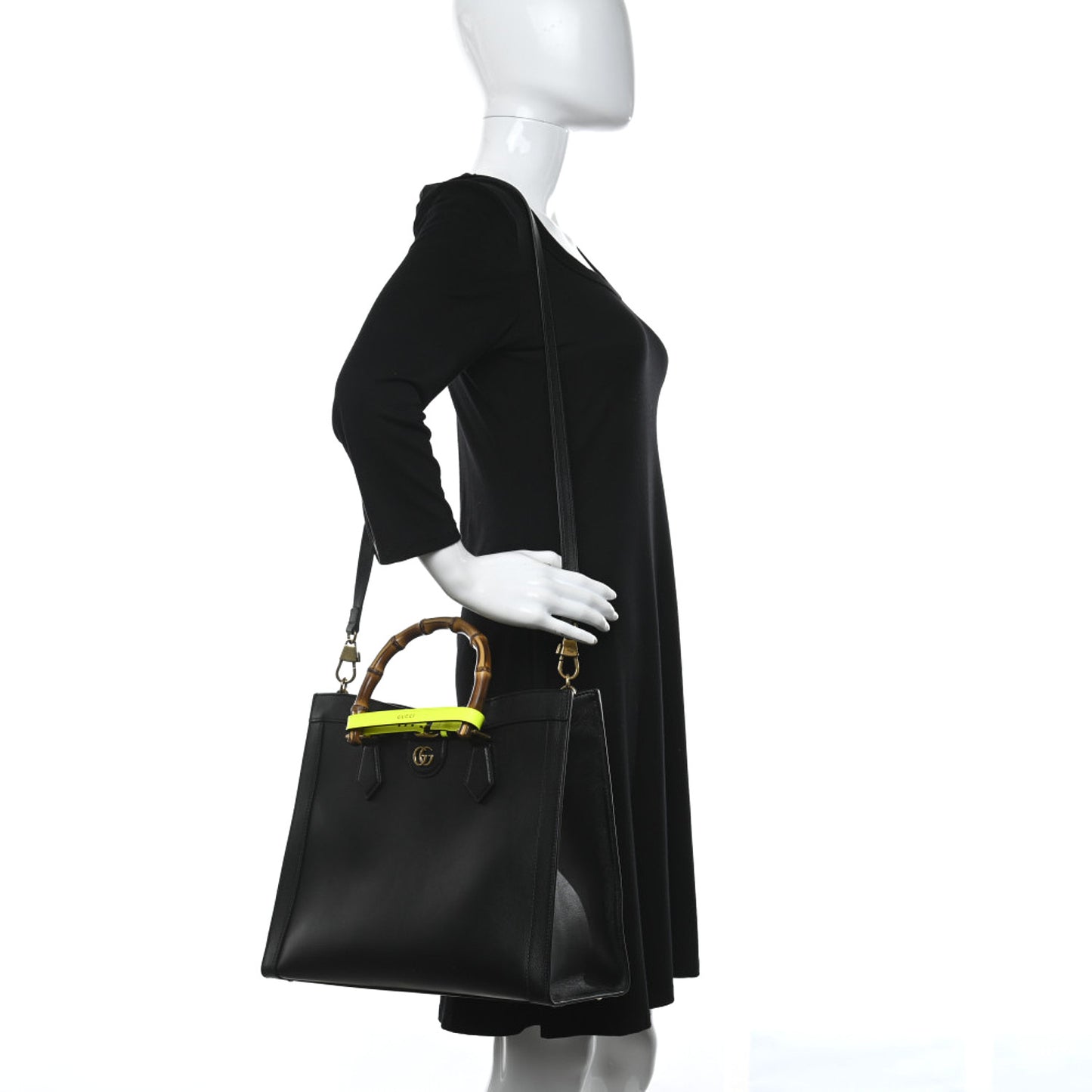 Calfskin Medium Diana Tote Bag Black Yellow Fluo